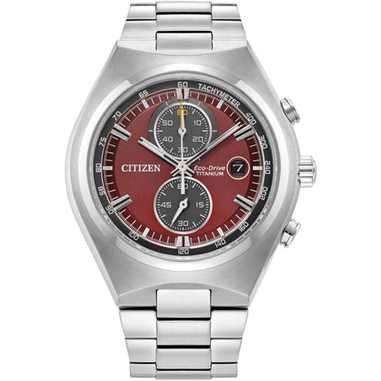 Citizen Men's Watch - Brycen Chronograph Red Dial Titanium Bracelet | CA7090-52X ,