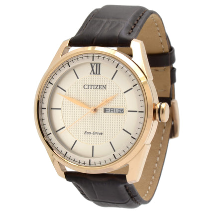 Citizen Men's Watch - Classic Eco-Drive Ivory Dial Brown Leather Strap | AW0082-01A ,