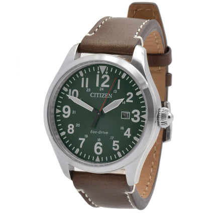 Citizen Men's Eco Drive Watch - Chandler Green Dial Leather Strap | BM6838-09X ,