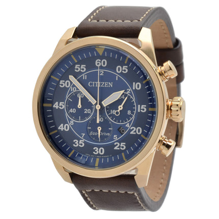 Citizen Men's Eco-Drive Watch - Avion Chronograph Brown Leather Strap | CA4213-18L ,