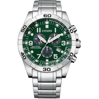 Citizen Men's Watch - Brycen Chronograph Green Dial Silver Steel Bracelet | BL5550-50X ,