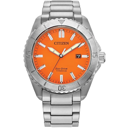 Citizen Men's Watch - Brycen Eco-Drive Orange Dial Titanium Bracelet | AW1840-50X ,