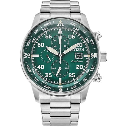 Citizen Men's Watch - Sport Eco-Drive Chronograph Green Dial Bracelet | CA0699-59X ,