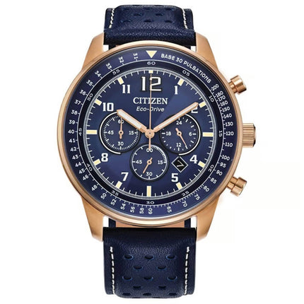 Citizen Men's Watch - Eco-Drive Chronograph Blue Dial Leather Strap Date | CA4503-00L ,