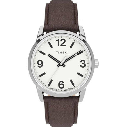Timex Men's Watch - Easy Reader Silver Tone Case Brown Leather Strap | TW2U716009J ,