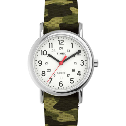 Timex Women's Watch - Weekender Seasonal White Dial Green Fabric Strap | TW2V61500JT ,