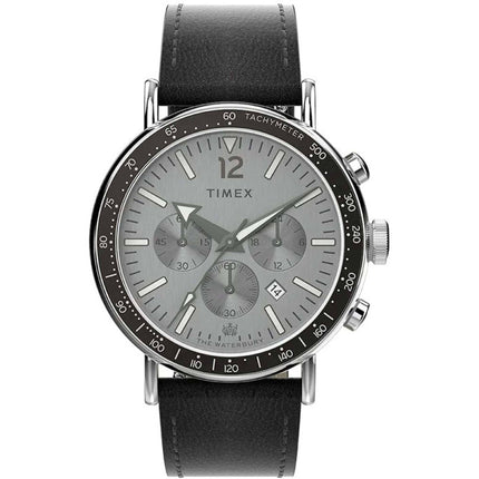 Timex Men's Watch - The Waterbury Quartz Grey Dial Black Leather Strap | TW2W47400VQ ,