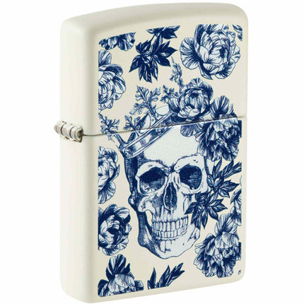 Zippo Windproof Lighter - King Skull Design White Matte Blue Metal | 48086 ,