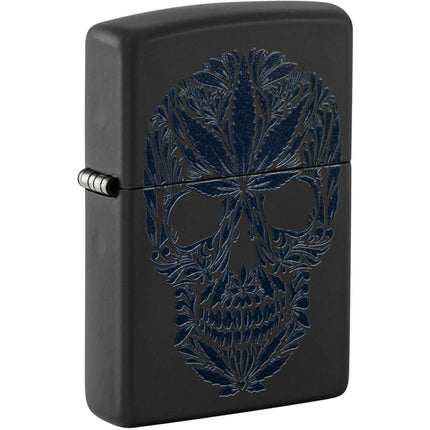 Zippo Windproof Lighter - Cannabis Skull Design Black Matte Metal | 48531 ,
