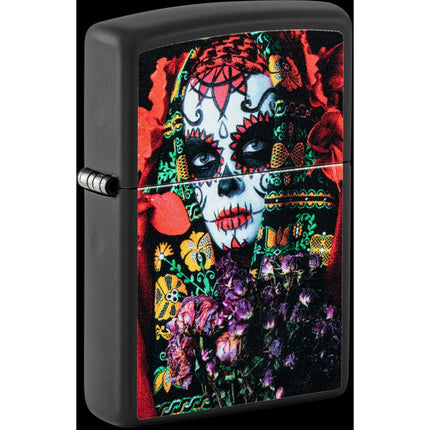 Zippo Windproof Lighter - Sugar Skull Woman Design Black Matte Metal | 48652 ,