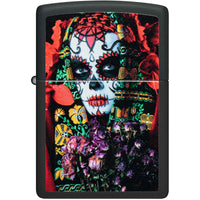 Zippo Windproof Lighter - Sugar Skull Woman Design Black Matte Metal | 48652 ,