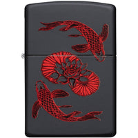 Zippo Windproof Pocket Lighter - Koi Fish Design Classic Matte Black Finish | 49922 ,