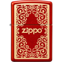 Zippo Windproof Pocket Lighter - Metallic Red Finish Lasered Gold Design | 49940 ,