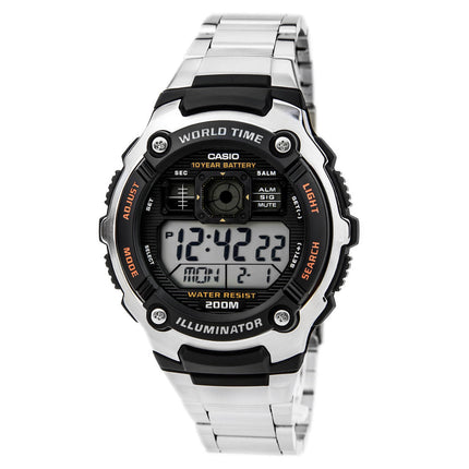 Casio Men's Silver-Tone Multi-Functional Digital World Time Illuminator Sports Watch | AE2000WD-1A ,