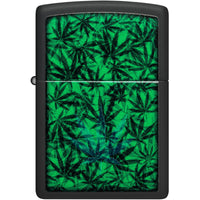 Zippo Windproof Pocket Lighter - Cannabis Design Classic Black Matte Finish | 48736 ,