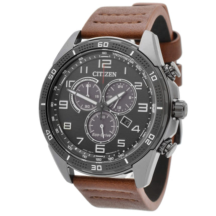 Citizen Men's Chronograph Watch - Drive Black & Grey Dial Brown Strap | AT2447-01E ,