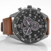 Citizen Men's Chronograph Watch - Drive Black & Grey Dial Brown Strap | AT2447-01E ,