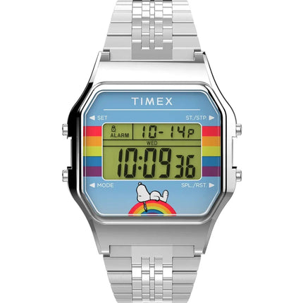 Timex Unisex Watch - T80 X Peanuts Digital Dial Silver Steel Bracelet | TW2V61300VQ ,