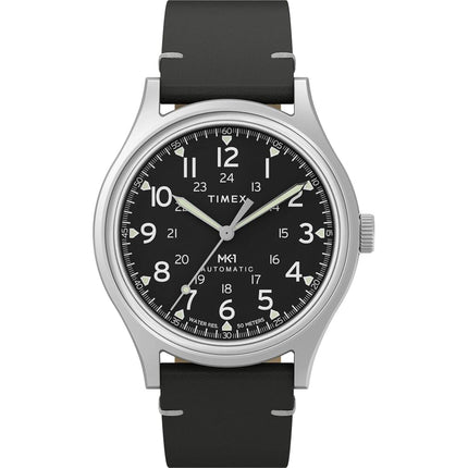 Timex Men's Watch - Mk1 Automatic Silver Case Black Dial Leather Strap | TW2Y71800VQ ,