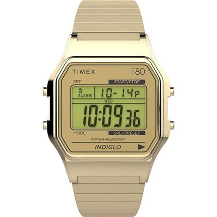 Timex Unisex Watch - T80 Chronograph Digital Dial Yellow Gold Bracelet | TW2W68100VQ ,