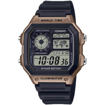 Casio Men's Watch - World Time Black and Grey Digi Dial Rubber Strap | AE-1200WH-5AV ,