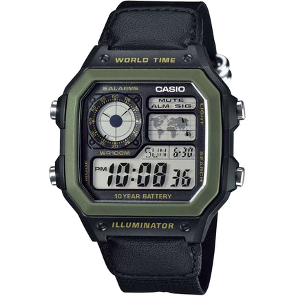 Casio Men's Watch - World Time Black and Grey Digital Dial Strap | AE-1200WHB-1BV ,