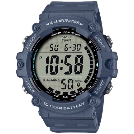 Casio Men's Watch - World Time Grey Digital Dial Blue Rubber Strap | AE-1500WH-2AV ,