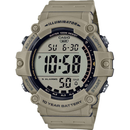 Casio Men's Watch - Dual Time Grey Digital Dial Beige Rubber Strap | AE-1500WH-5AV ,