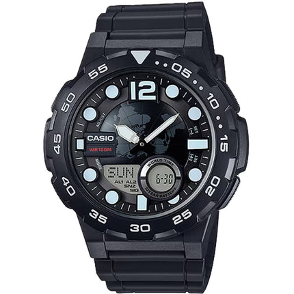 Casio Men's Watch - World Time Black and Grey Ana-Digi Dial Strap | AEQ-100W-1AV ,