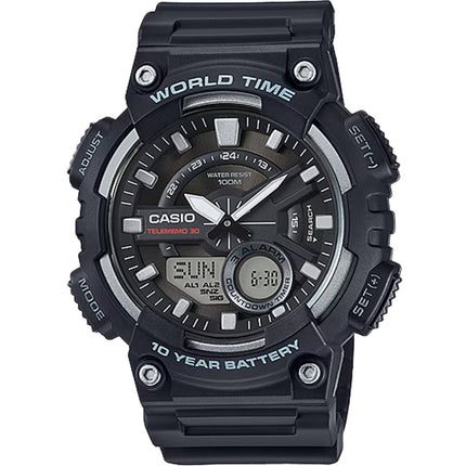Casio Men's Watch - World Time Black and Grey Ana-Digi Dial Strap | AEQ-110W-1AV ,