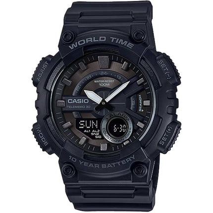 Casio Men's Watch - World Time Black and Grey Ana-Digi Dial Strap | AEQ-110W-1BV ,