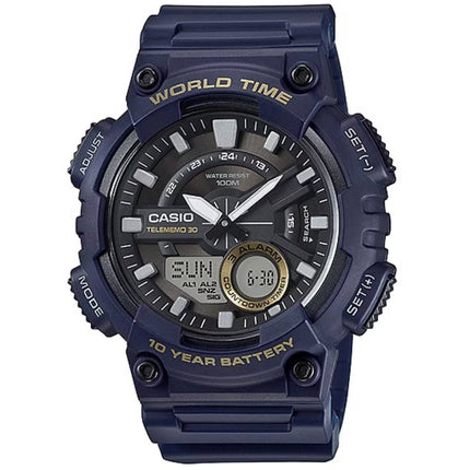 Casio Men's Watch - Black and Grey Analog-Digital Dial Blue Strap | AEQ-110W-2AV ,