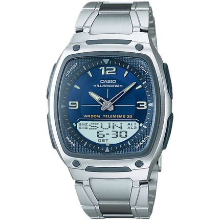 Casio Men's Watch - Blue and Grey Analog-Digital Dial Silver Bracelet | AW-81D-2AV ,