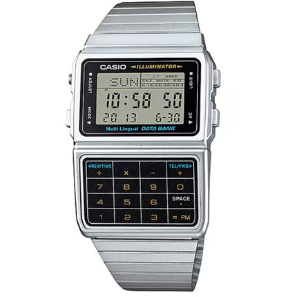 Casio Men's Watch - Dual Time Grey Digital Dial Silver Steel Bracelet | DBC-611-1DF ,