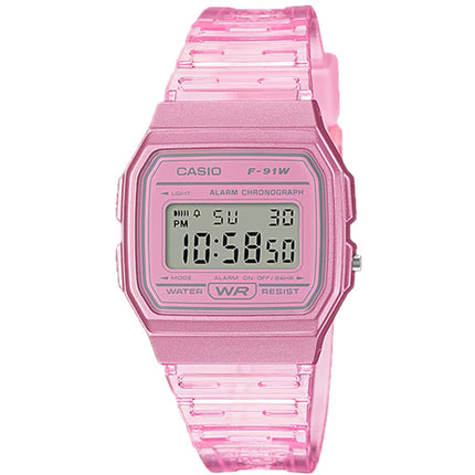 Casio Men's Watch - Chronograph Grey Digital Dial Pink Rubber Strap | F-91WS-4CF ,