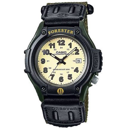 Casio Men's Watch - Quartz Beige Dial Green Leather and Fabric Strap | FT-500WC-3BV ,