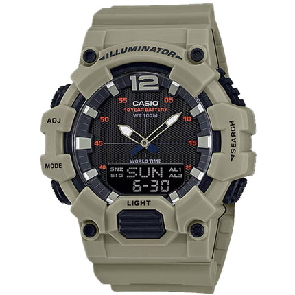 Casio Men's Watch - World Time Black Analog-Digital Dial Green Strap | HDC-700-3A3V ,