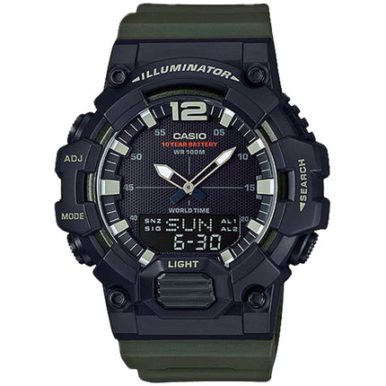 Casio Men's Watch - World Time Black Analog-Digital Dial Green Strap | HDC-700-3AV ,