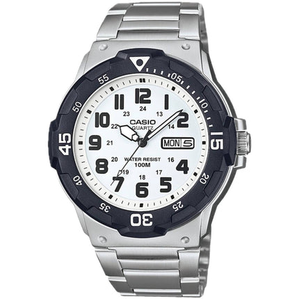 Casio Men's Watch - Rotating Bezel White Analog Dial Silver Bracelet | MRW-200HD-7B ,