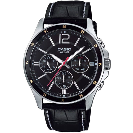 Casio Men's Watch - Quartz Black Dial Leather Strap Date Display | MTP-1374L-1AV ,