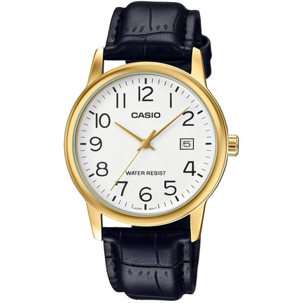 Casio Men's Watch - Quartz White Dial Black Leather Strap Date | MTP-V002GL-7B2UDF ,