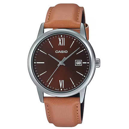 Casio Men's Watch - Quartz Brown Dial Leather Strap Date Display | MTP-V002L-5B3UDF ,