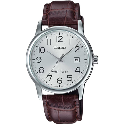 Casio Men's Watch - Quartz Silver Tone Dial Brown Leather Strap | MTP-V002L-7B2UDF ,