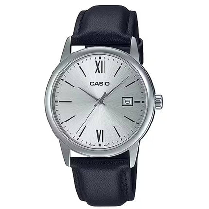 Casio Men's Watch - Quartz Silver Tone Dial Black Leather Strap | MTP-V002L-7B3UDF ,