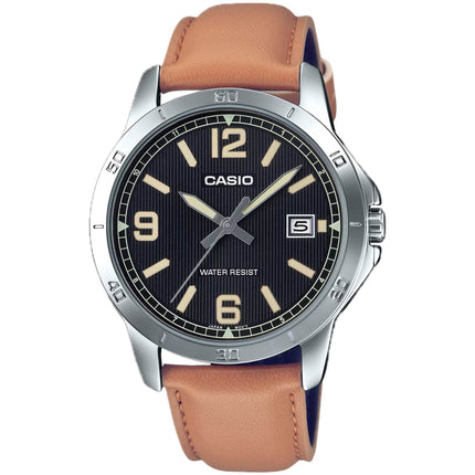 Casio Men's Watch - Quartz Black Dial Brown Leather Strap Date | MTP-V004L-1B2UDF ,