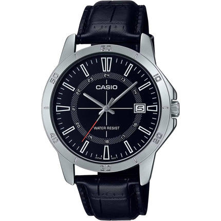 Casio Men's Watch - Quartz Black Dial Leather Strap Date Display | MTP-V004L-1CUDF ,