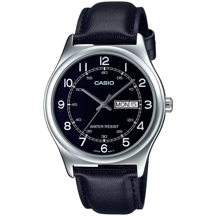 Casio Men's Watch - Quartz Black Dial Leather Strap Date and Day | MTP-V006L-1B2UDF ,