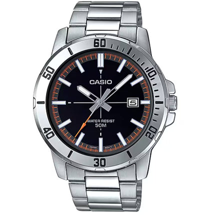 Casio Men's Watch - Black Dial Silver Stainless Steel Bracelet Date | MTP-VD01D-1E2V ,