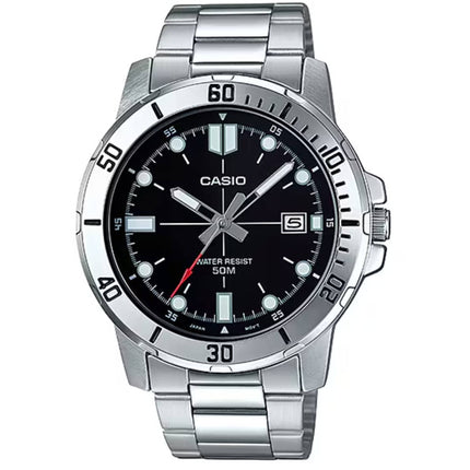 Casio Men's Watch - Black Dial Silver Stainless Steel Bracelet | MTP-VD01D-1EVUDF ,