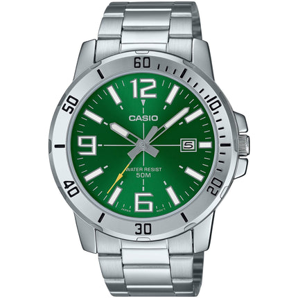 Casio Men's Watch - Green Dial Silver Stainless Steel Bracelet | MTP-VD01D-3BVUDF ,